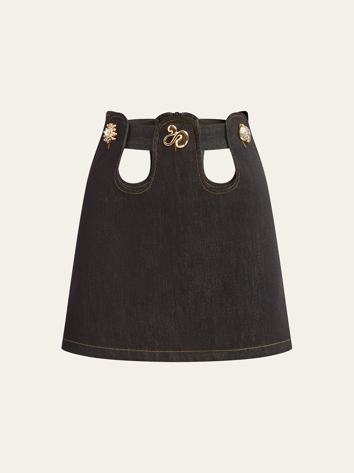 Jupe Mini en Denim Découpé Métallique