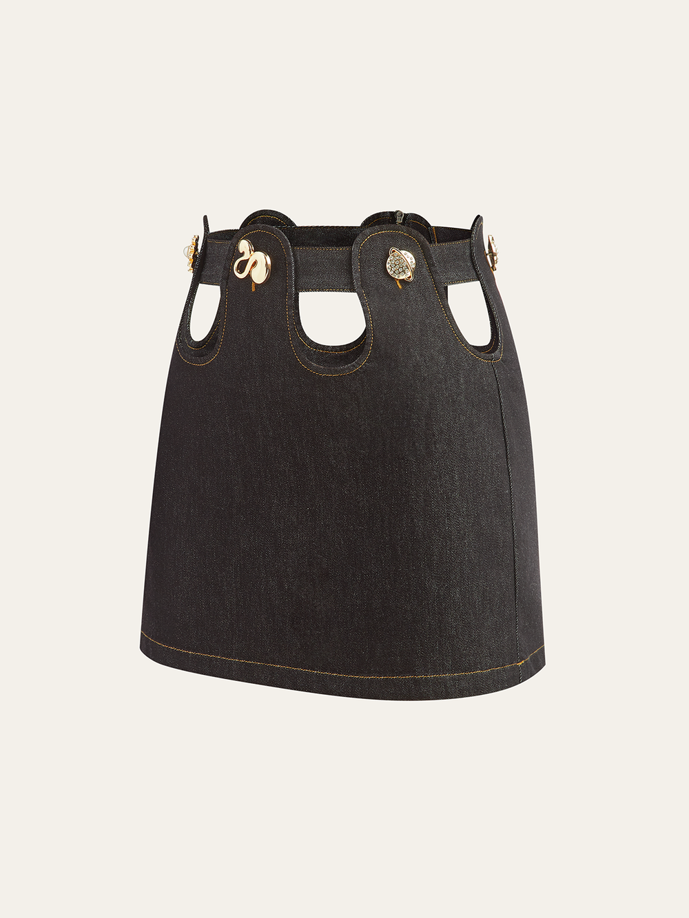 Jupe Mini en Denim Découpé Métallique
