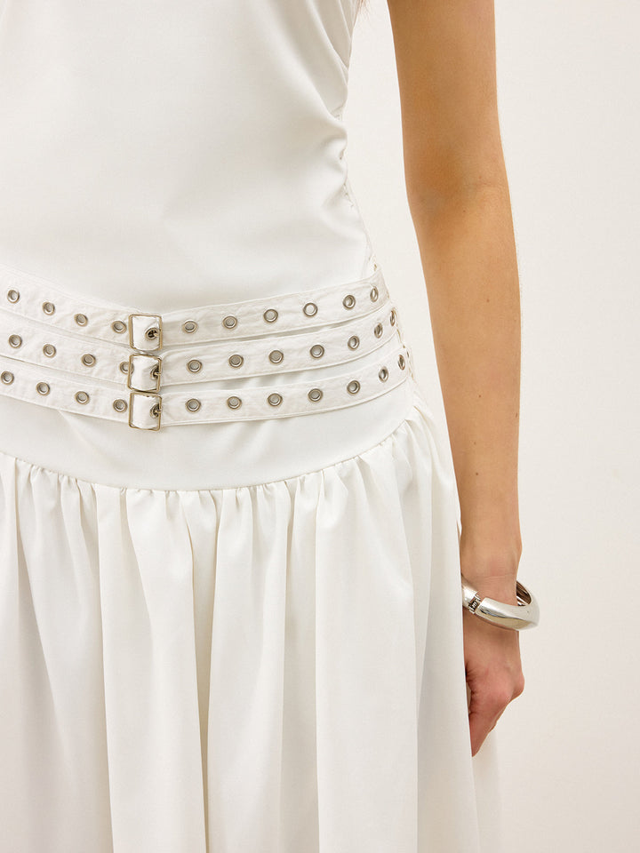 Robe Maxi à Col Bateau et Multi-Ceintures Taille Basse