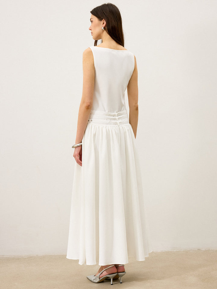 Robe Maxi à Col Bateau et Multi-Ceintures Taille Basse