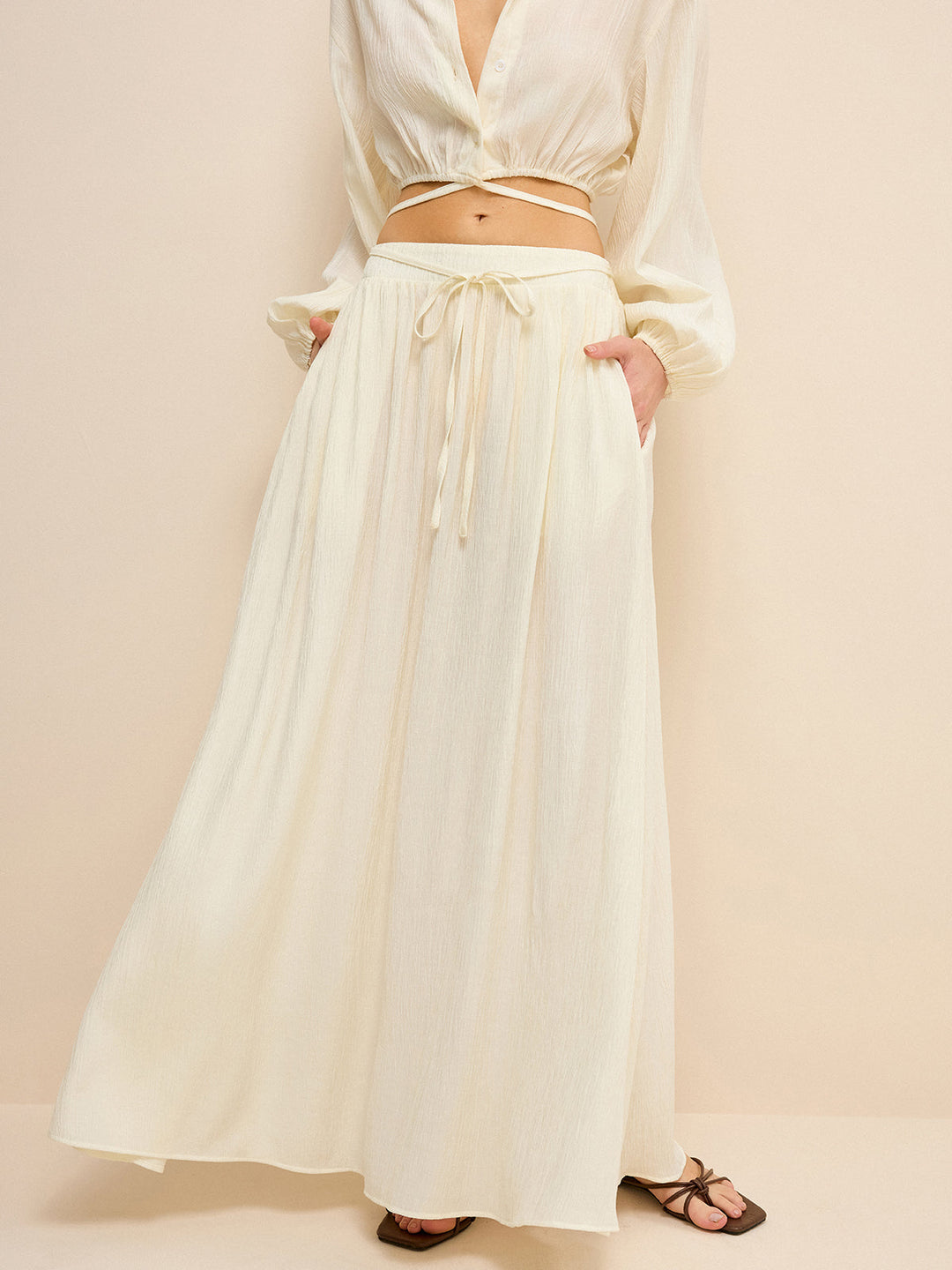 Jupe Maxi Poches avec Taille à Nouer
