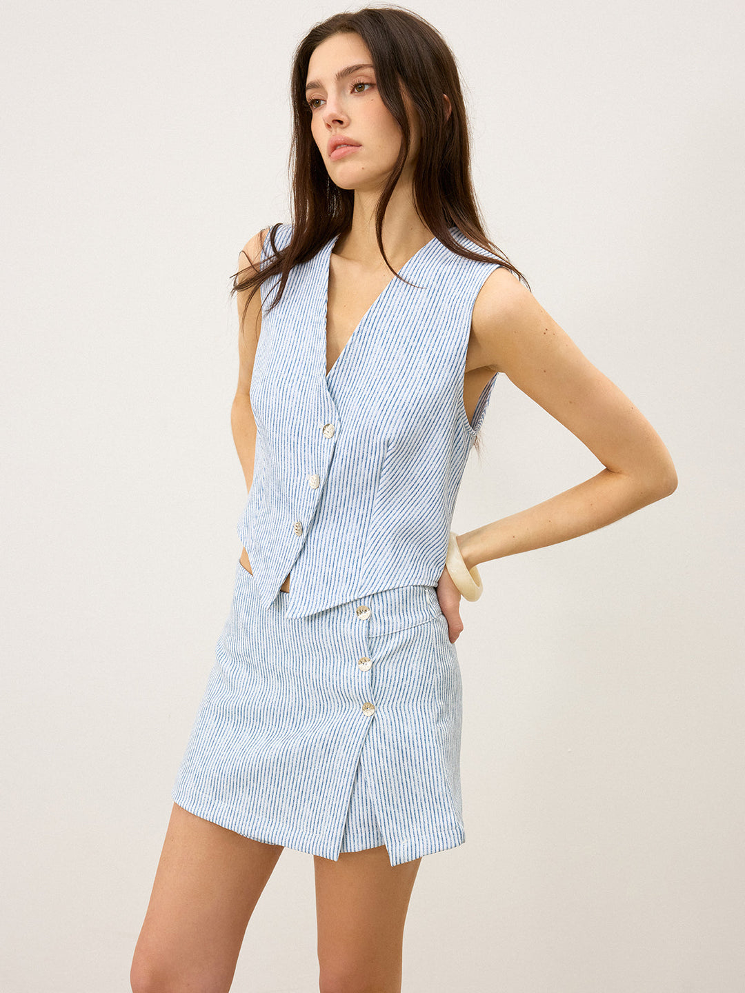 Ensemble jupe à boutons rayée