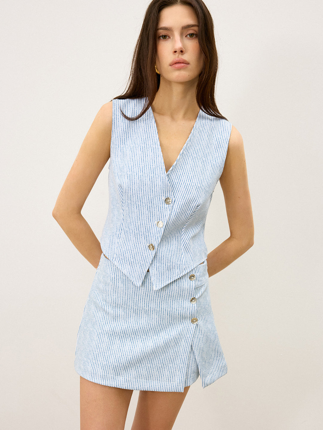 Ensemble jupe à boutons rayée