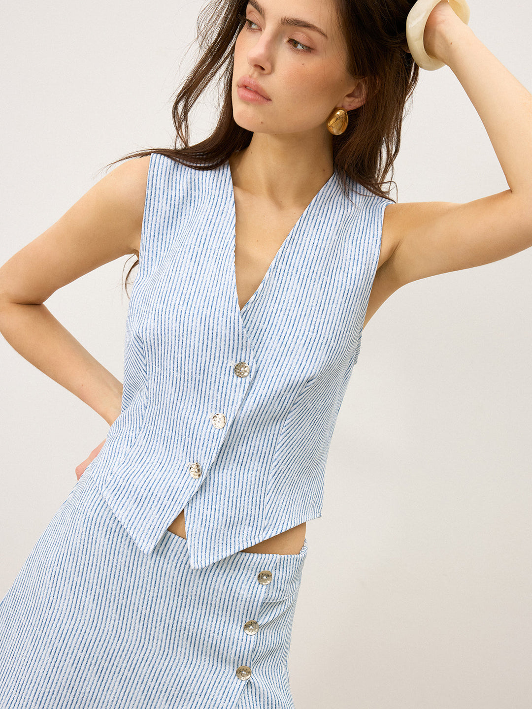 Ensemble jupe à boutons rayée