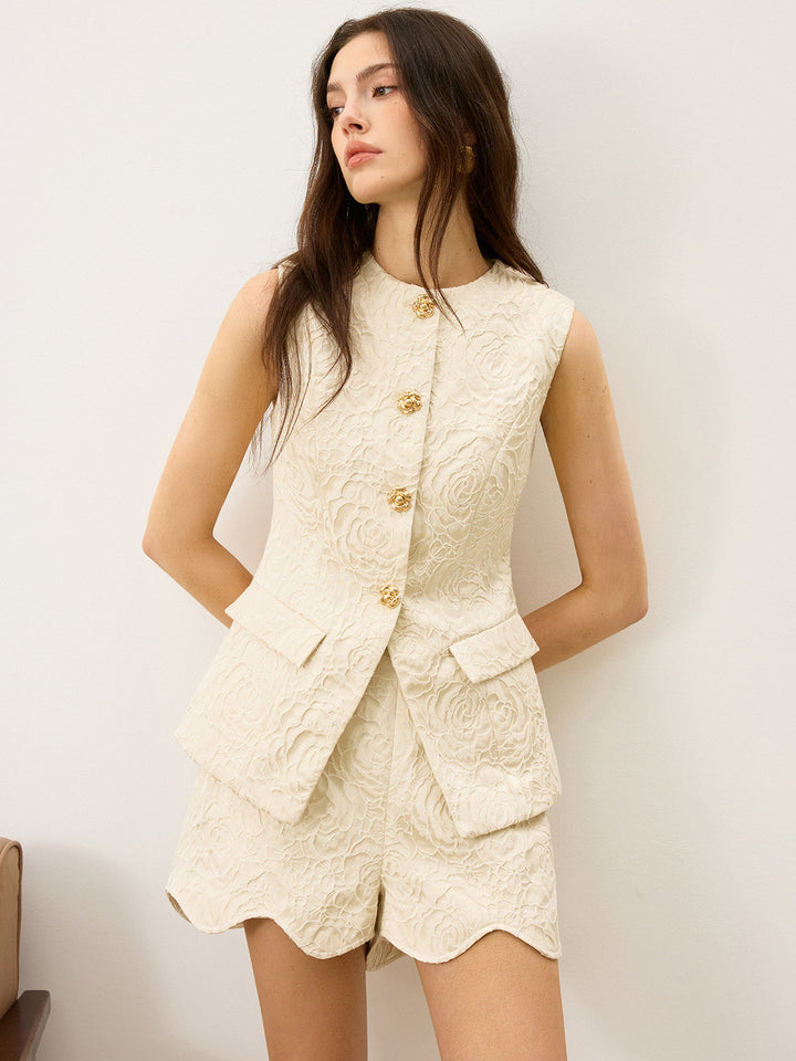 Gilet texturé en jacquard avec bouton en métal