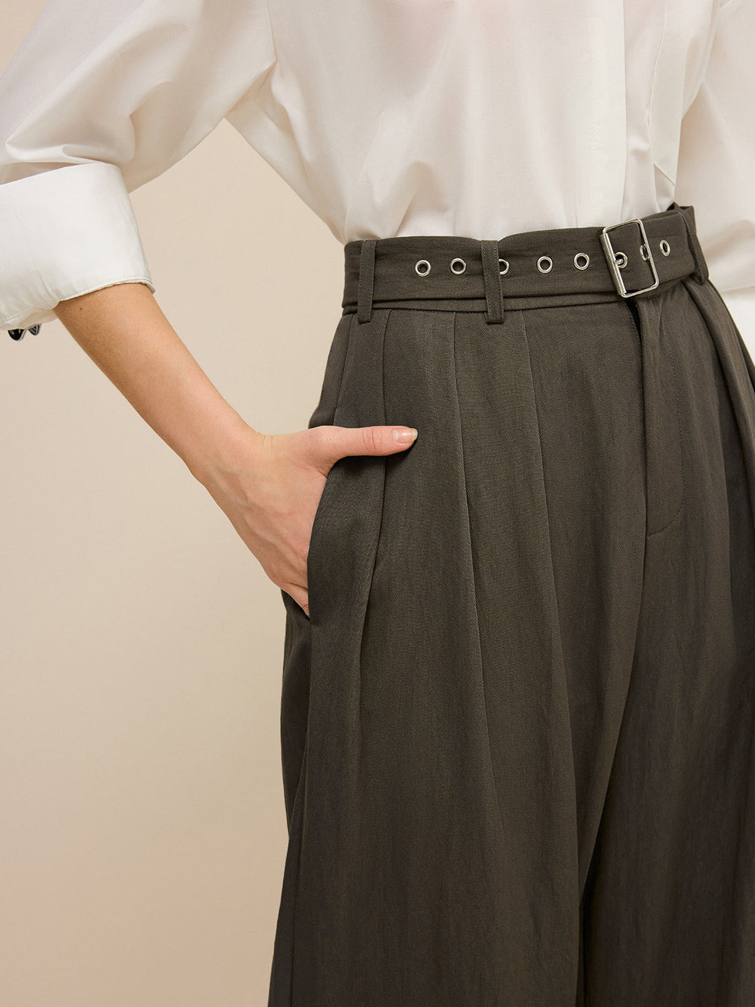 Pantalons Patte d'éléphant Ceinturés Vert Armée