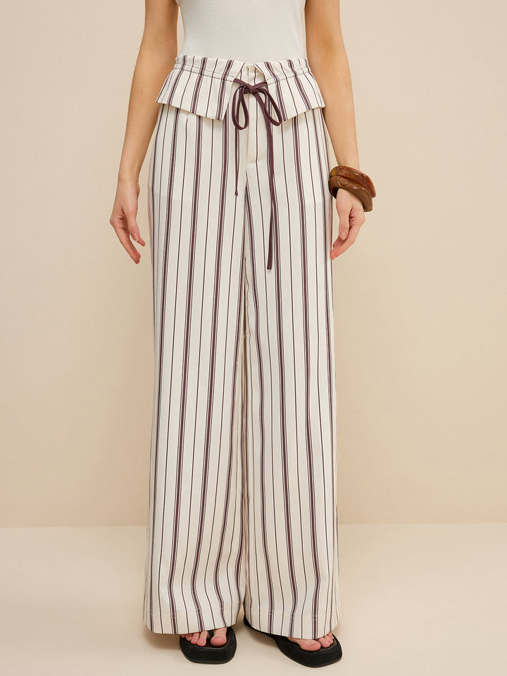 Pantalons Amples à Rayures avec Taille Peplum