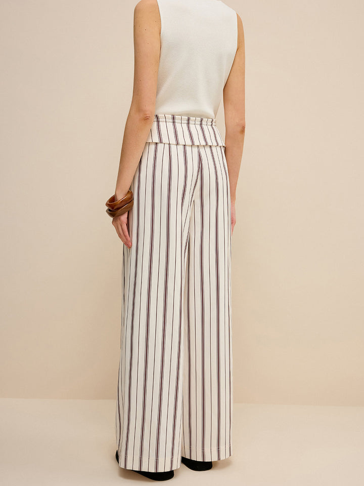 Pantalons Amples à Rayures avec Taille Peplum
