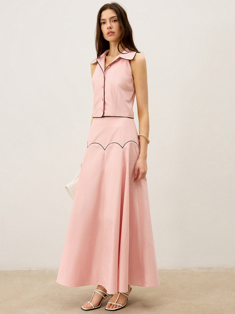 Ensemble Jupe Maxi à Garniture Contrastée