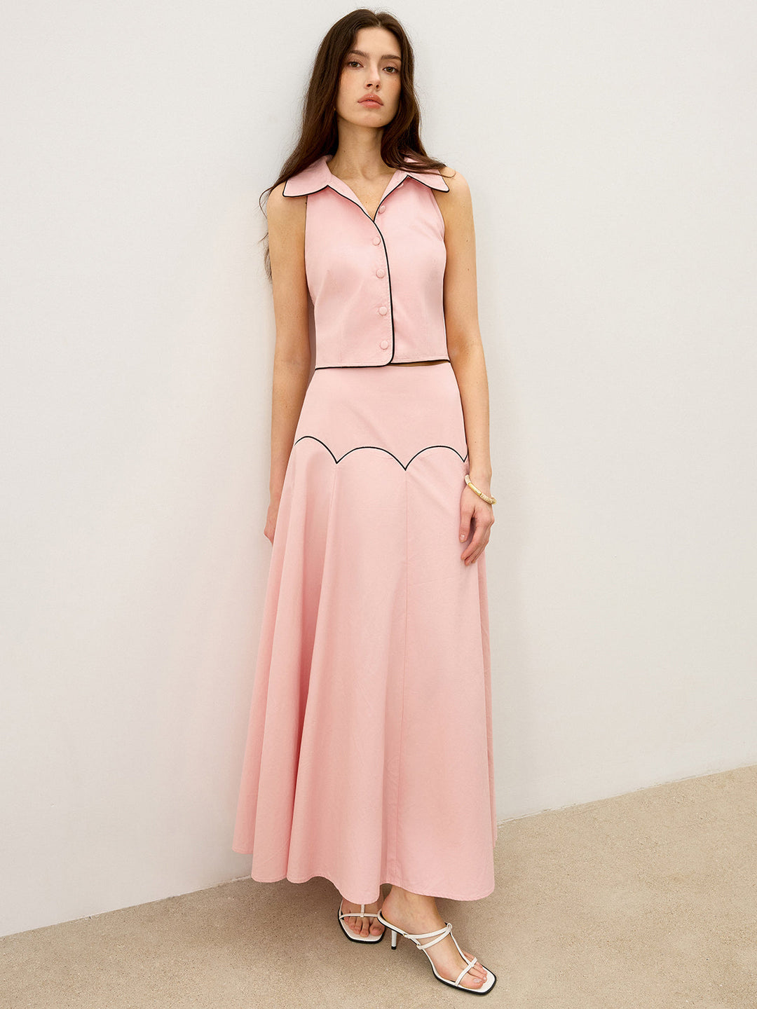 Ensemble Jupe Maxi à Garniture Contrastée