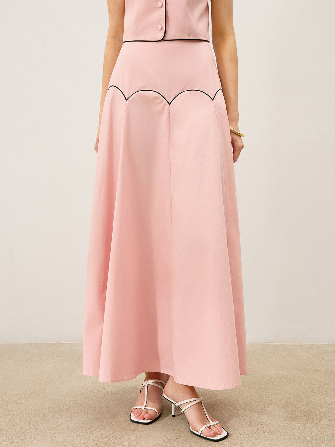 Ensemble Jupe Maxi à Garniture Contrastée