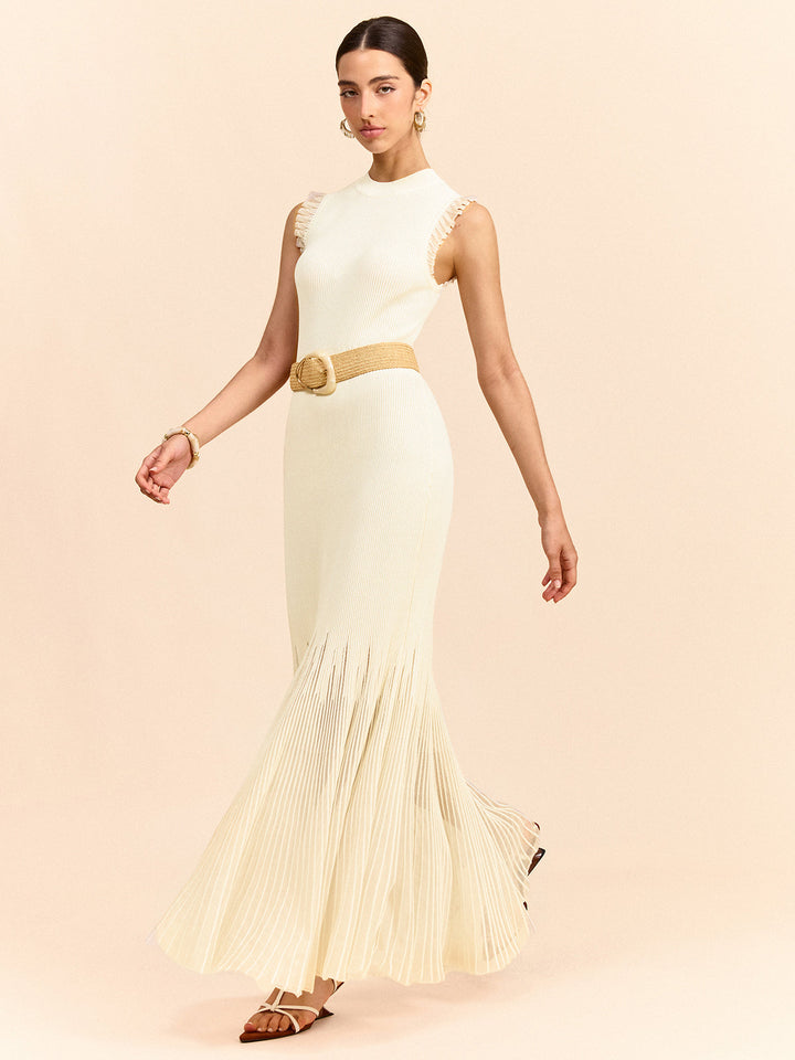 Robe Longue en Maille Volants et Tulle