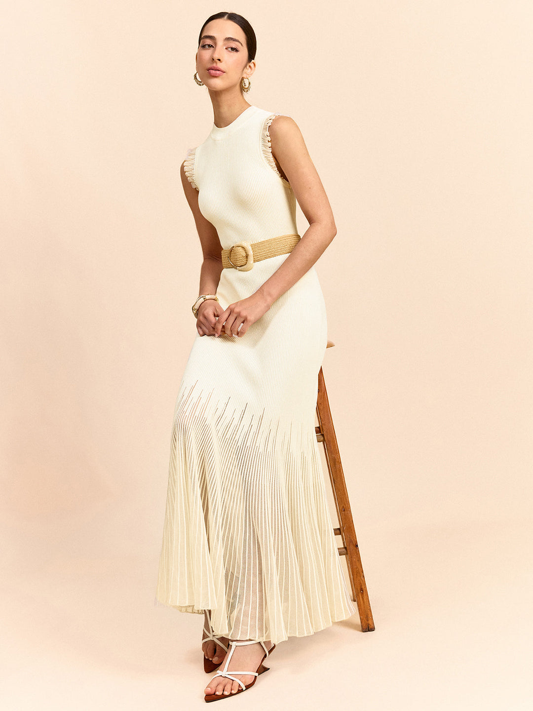 Robe Longue en Maille Volants et Tulle