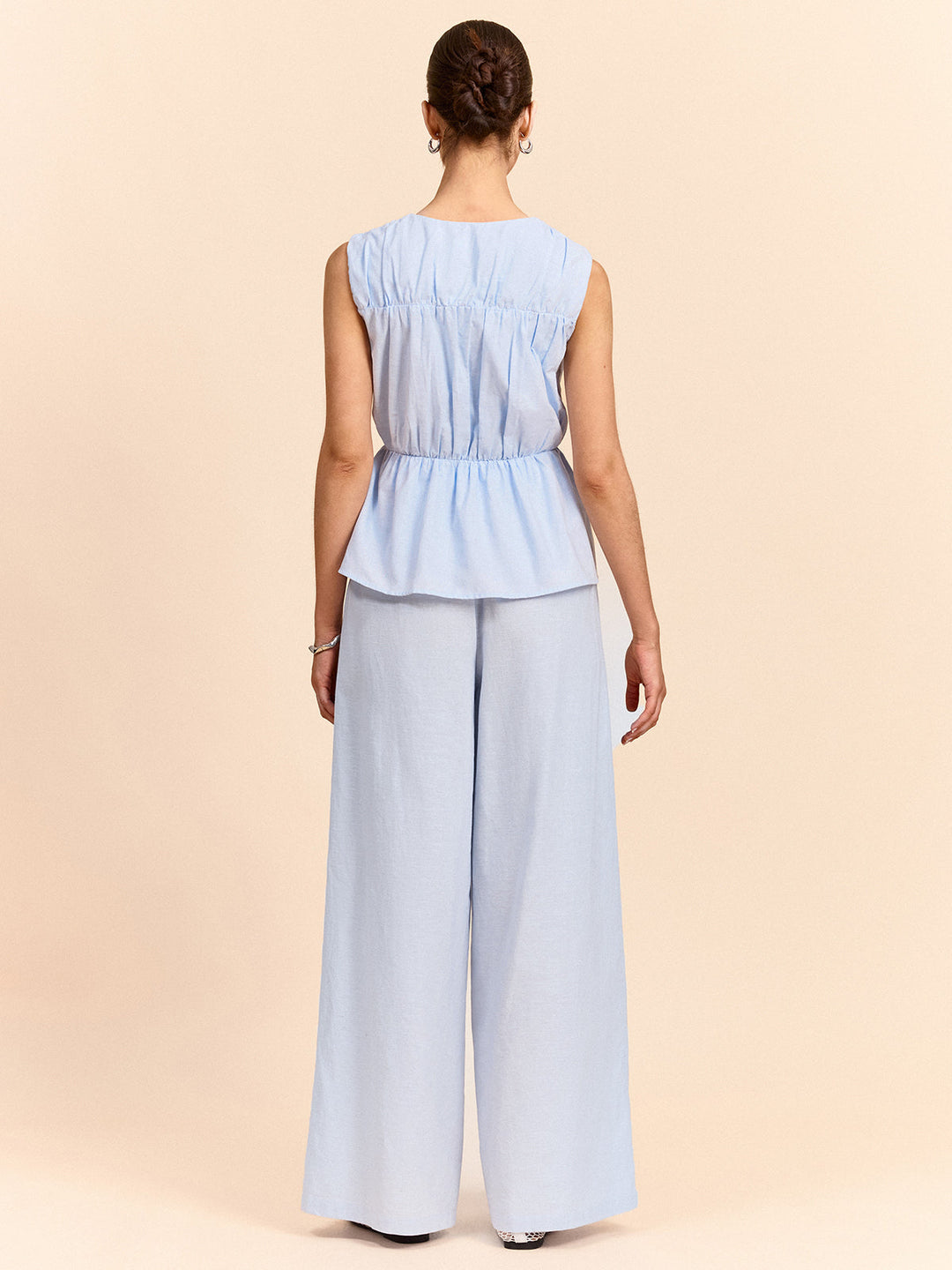 Ensemble pantalon en lin et coton noué à l'avant