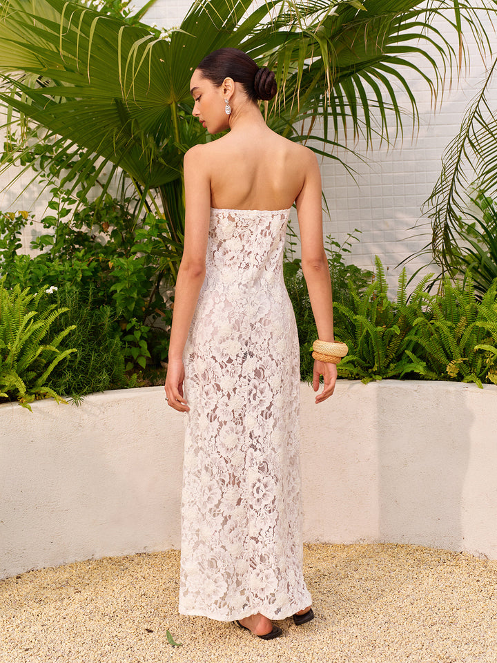 Robe bustier en dentelle florale jacquard transparente