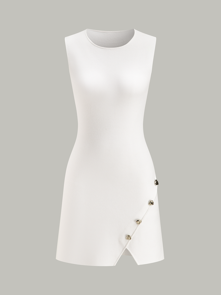 Robe Mini Sans Manches avec Décor Métallique
