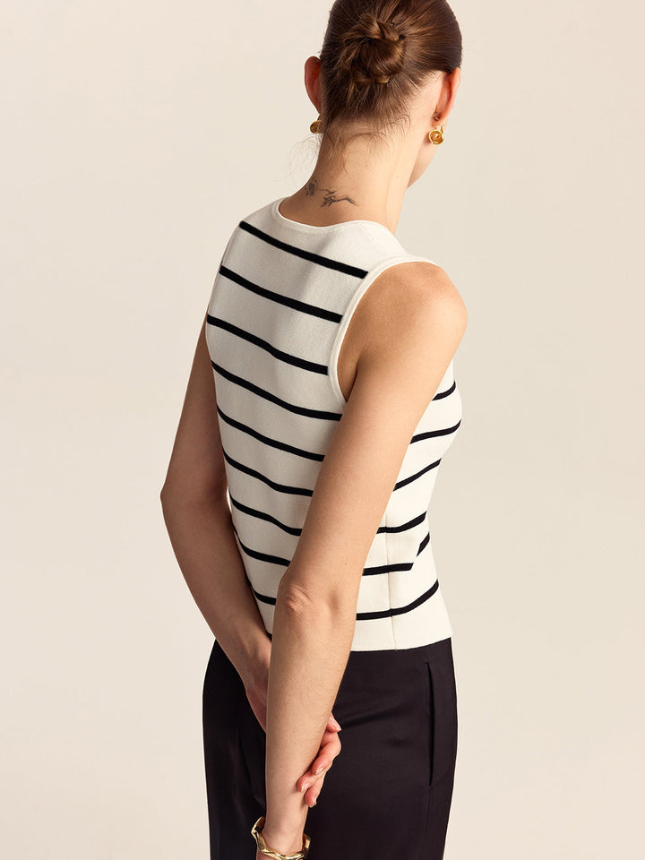 Gilet sans manches en tricot métallique à rayures