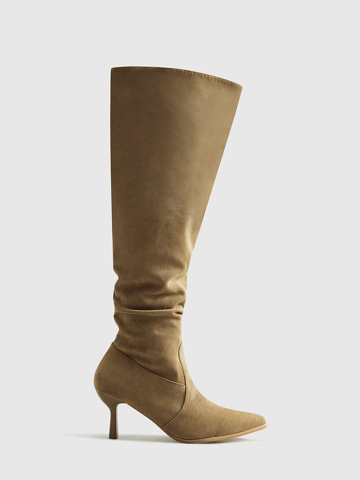 Bottes mi-mollet en daim froncé