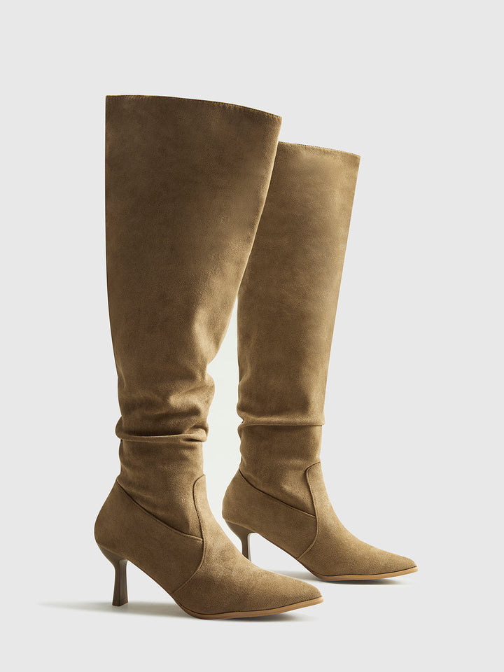 Bottes mi-mollet en daim froncé