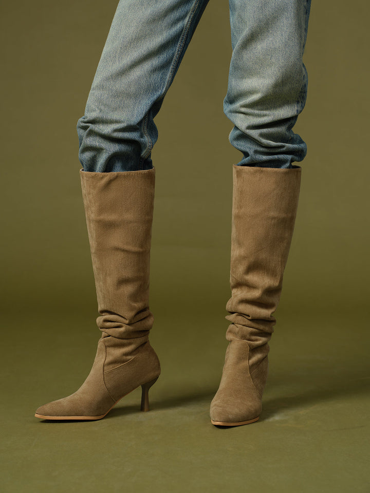 Bottes mi-mollet en daim froncé