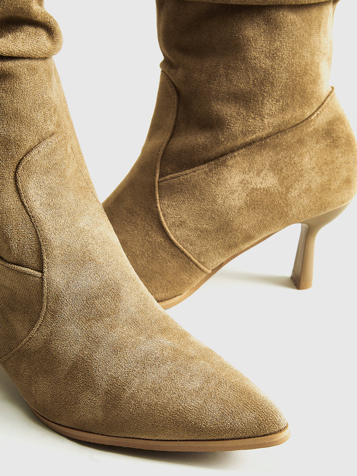 Bottes mi-mollet en daim froncé