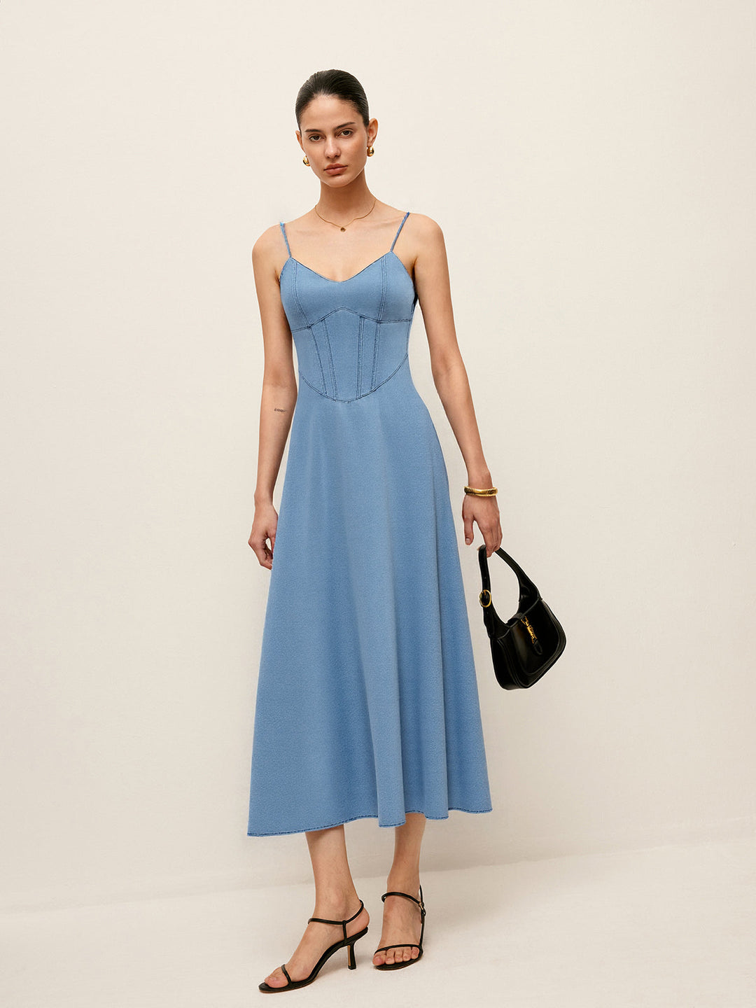 Robe Midi à Bretelles en Denim