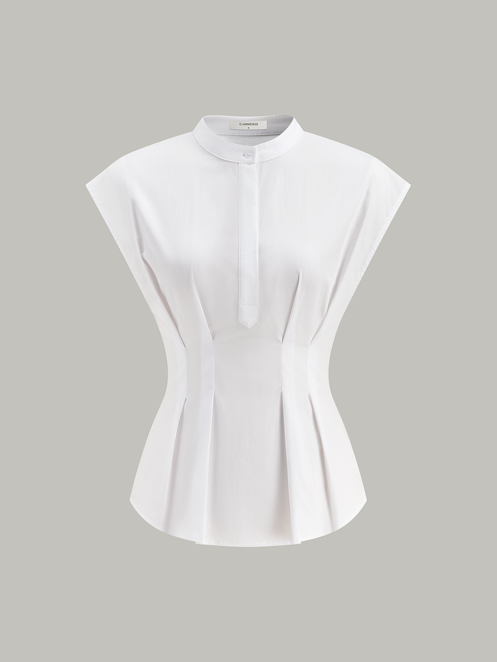 Chemise Péplum à Manches Courtes et Col Mandarin