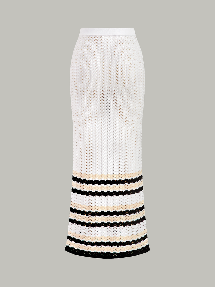 Jupe Longue Maille à Ourlet Rayé