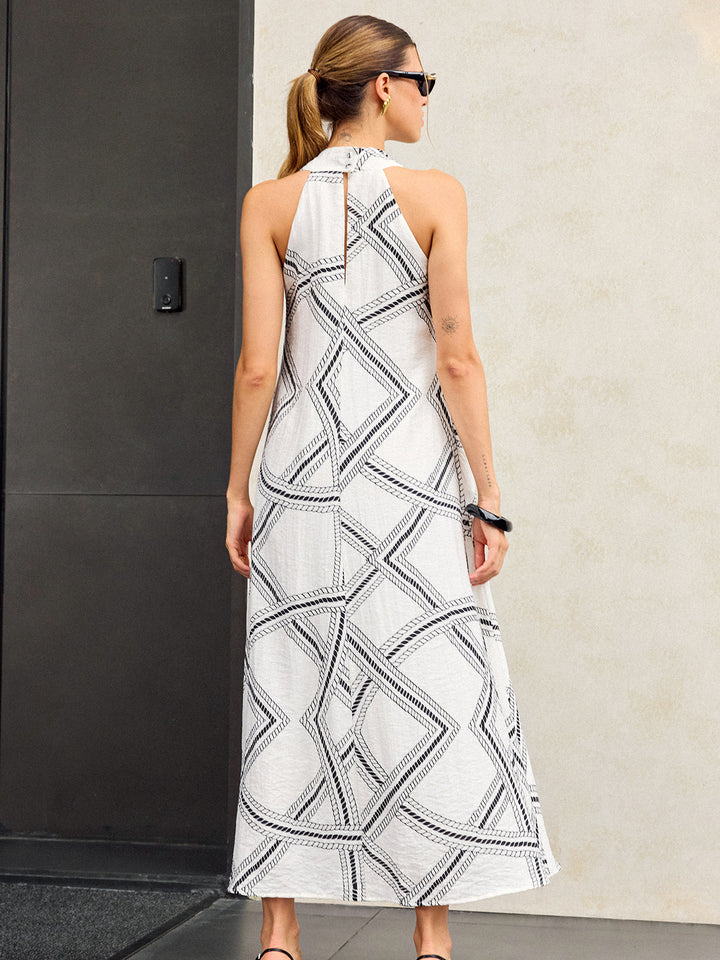 Robe Longue à Imprimé Géométrique et Col Cache-Cœur