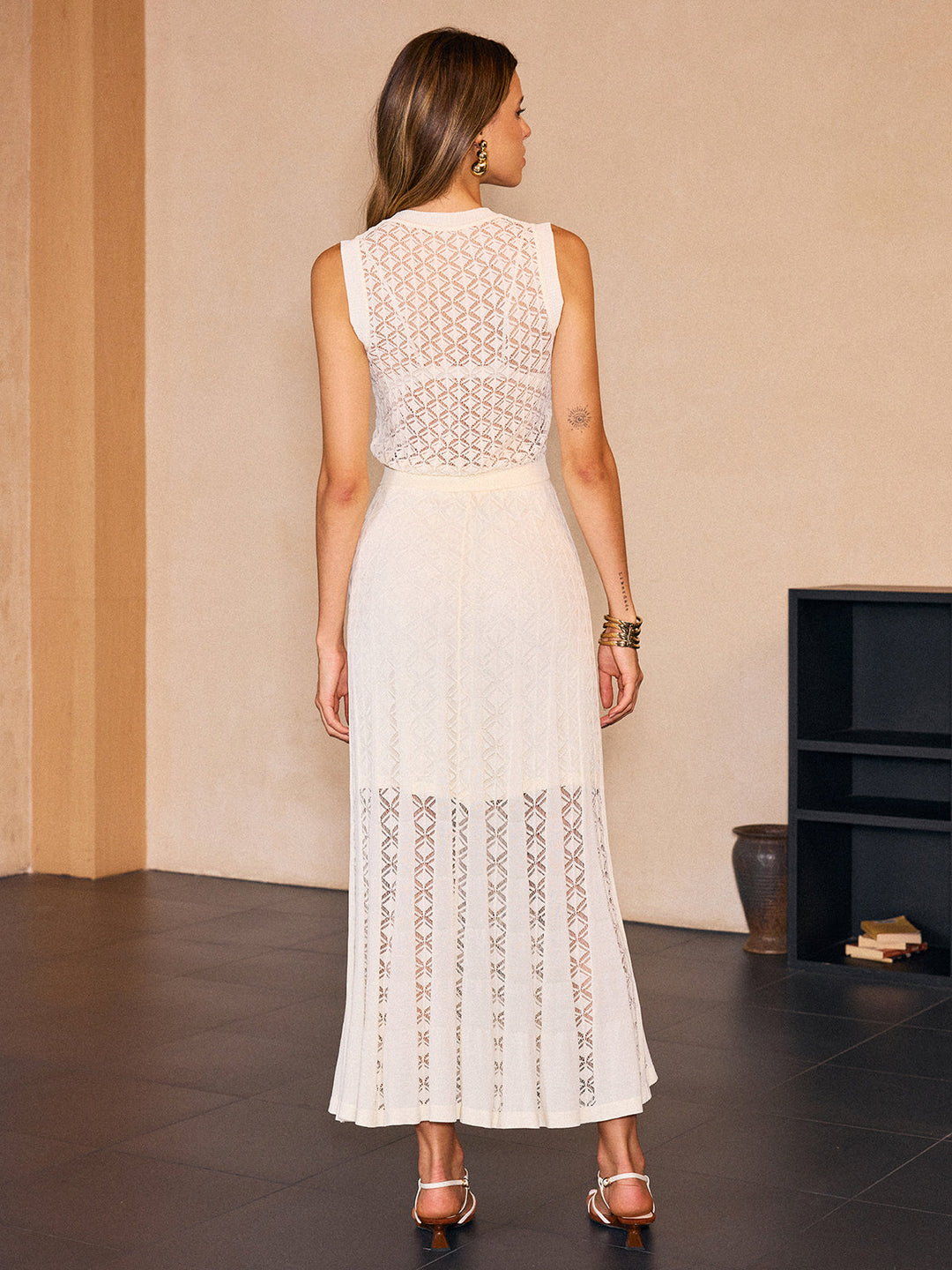 Ensemble Jupe Jacquard Sans Manches Tricoté