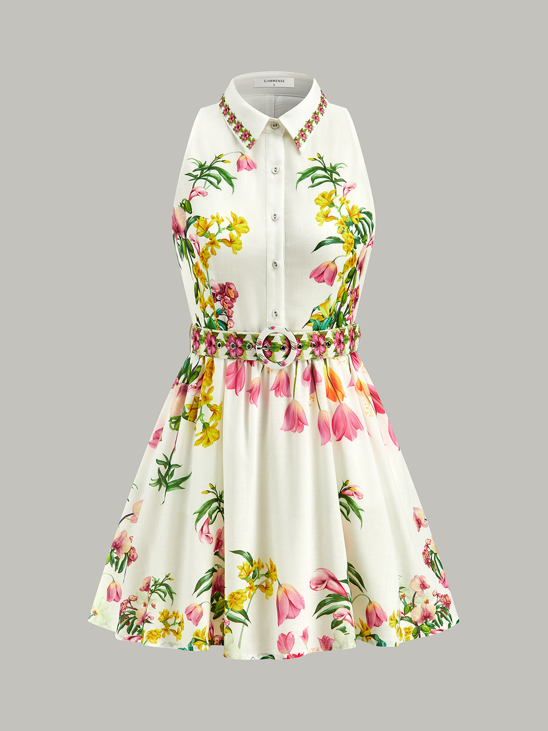 Robe Courte Ceinturée à Imprimé Floral