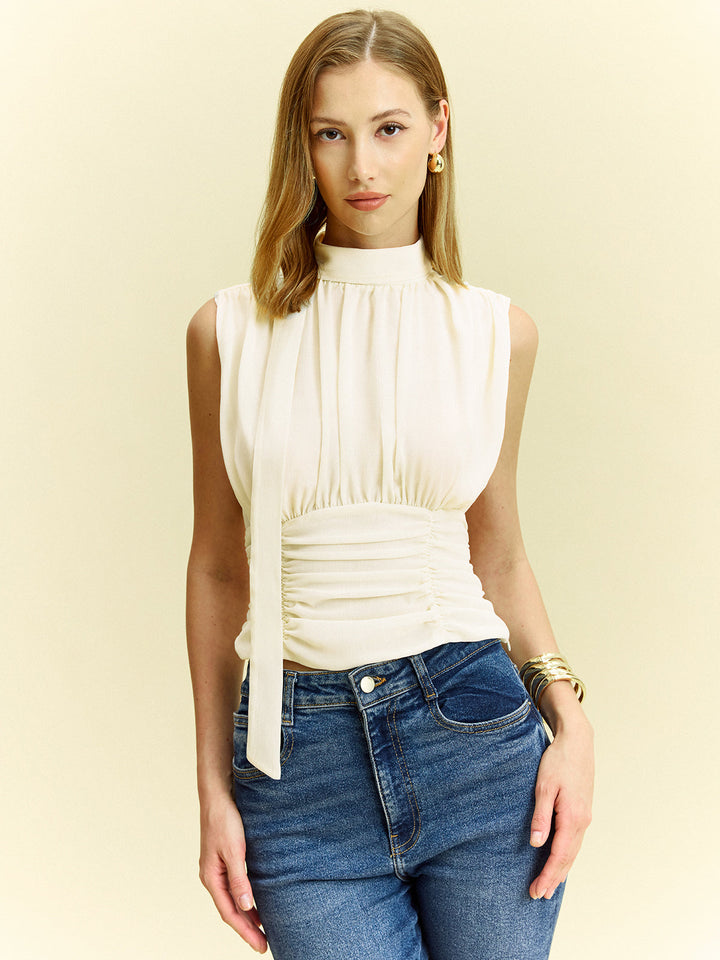 Blouse à Volants et Nœud à la Taille