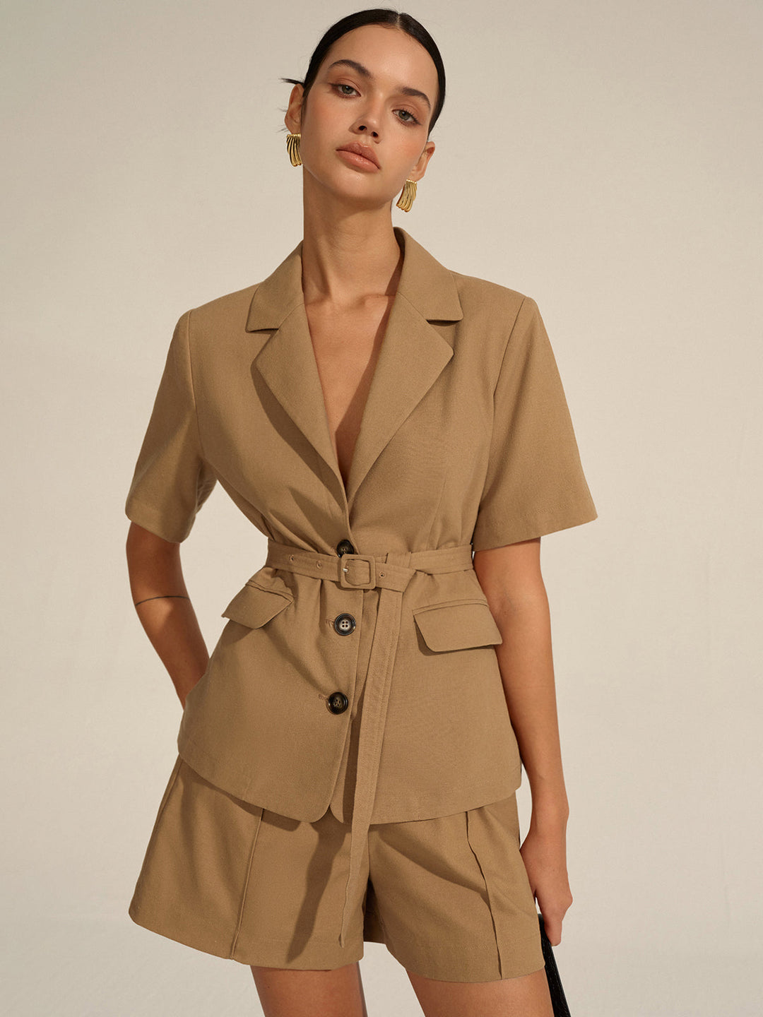 Blazer Ceinturée à Manches Courtes