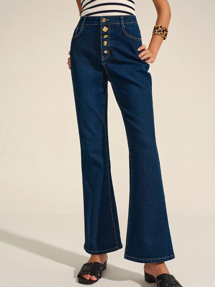Pantalon Évasé en Métal Décoratif en Jean