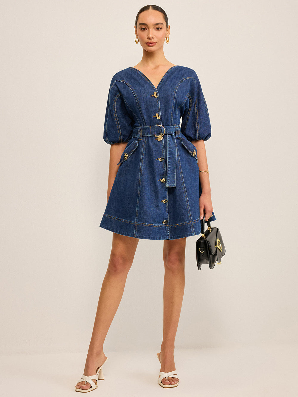 Robe Patte de boutonnage en jean avec ceinture