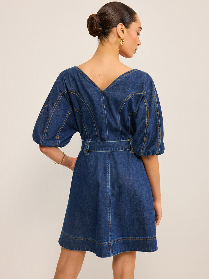 Robe Patte de boutonnage en jean avec ceinture