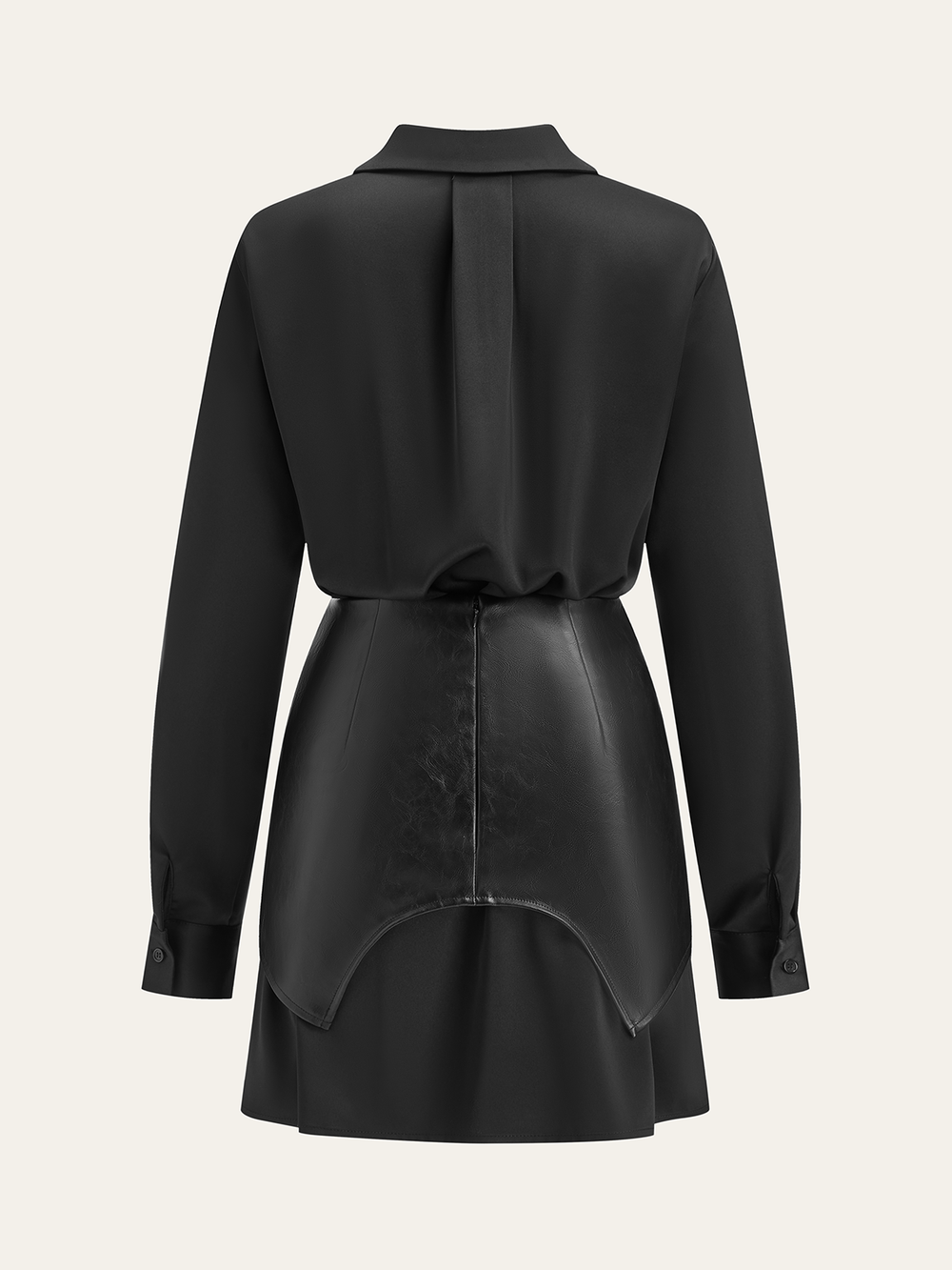 Robe Chemise Satinée avec Superposition en Similicuir