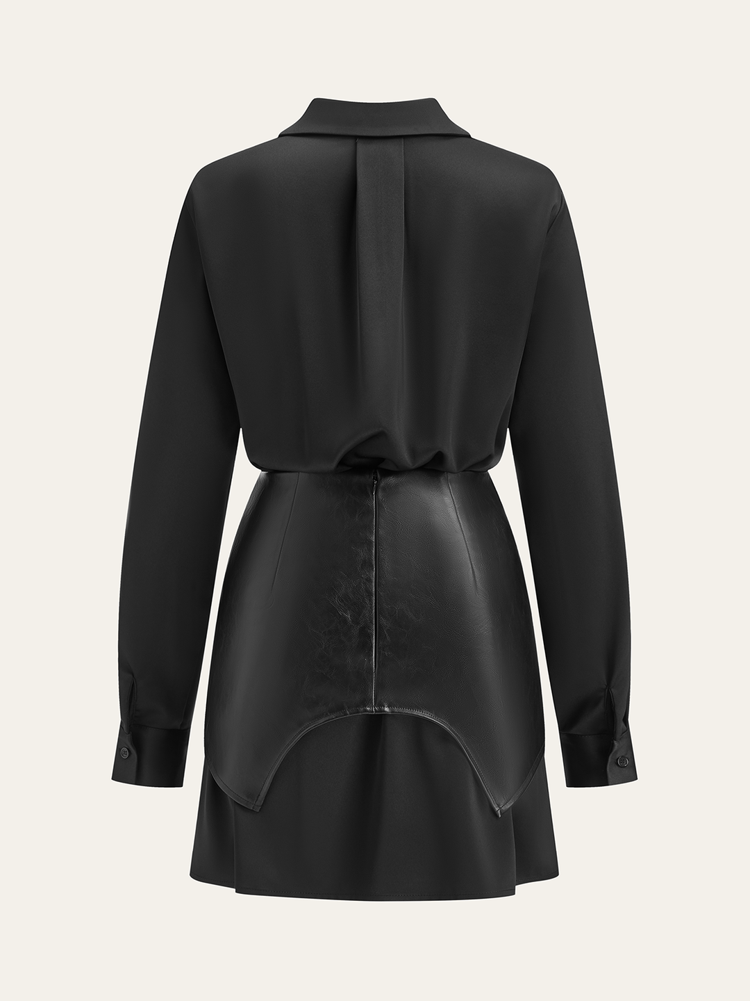Robe Chemise Satinée avec Superposition en Similicuir