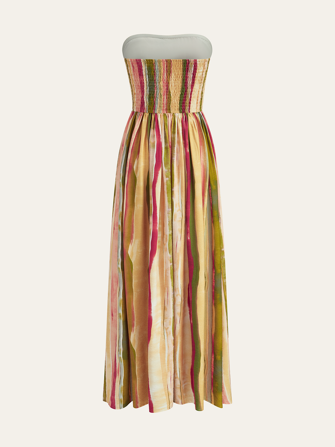 Robe Longue Sans Bretelles en Coton Rayé Coloré
