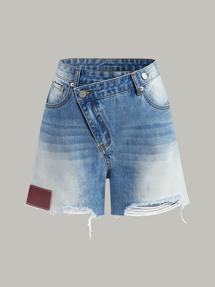 Shorts en jean délavé à taille asymétrique