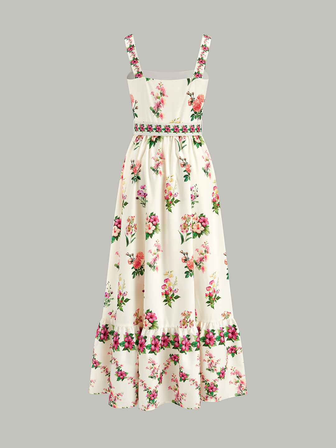 Robe mi-longue ceinturée à imprimé floral
