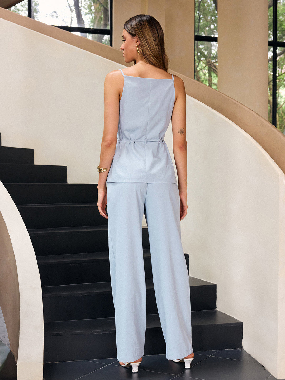 Pantalon Large Taille Mi-haute