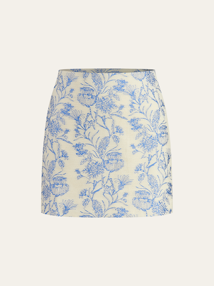 Ensemble Jupe Jacquard Col Carré Poches Décorées