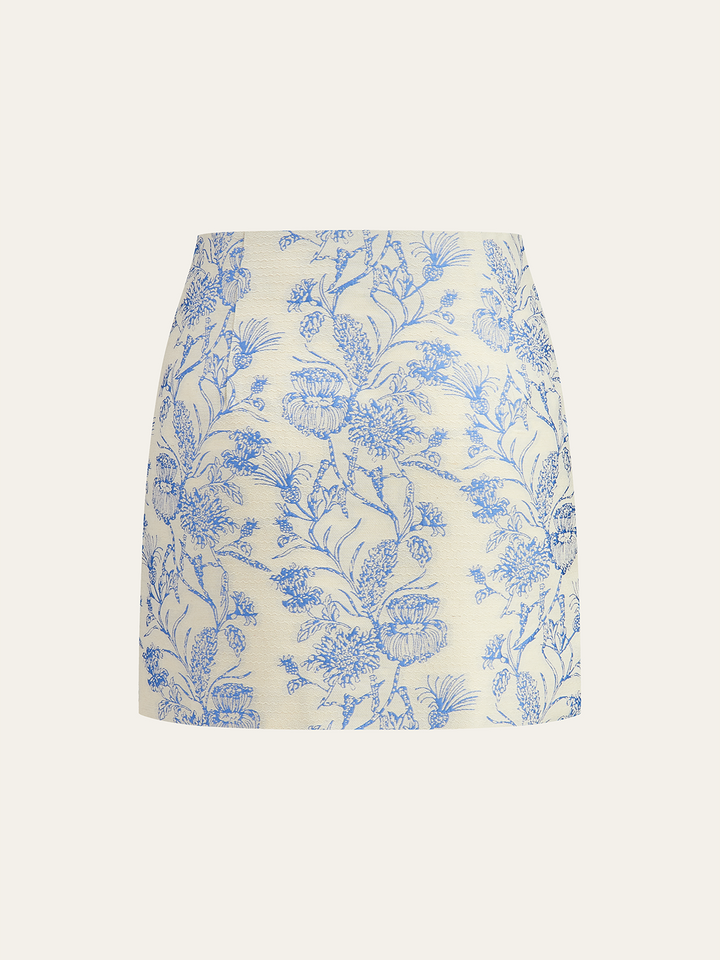 Ensemble Jupe Jacquard Col Carré Poches Décorées