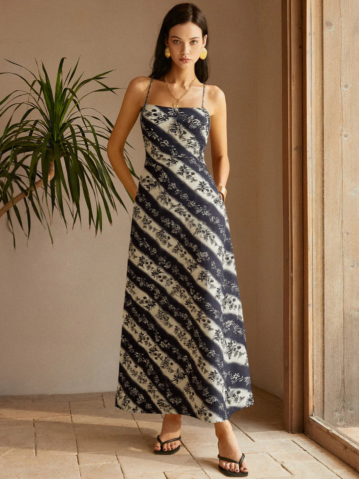 Robe Longue à Dos Croisé à Rayures Florales
