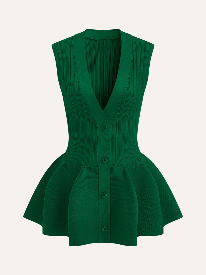Gilet en tricot à boutons et basque
