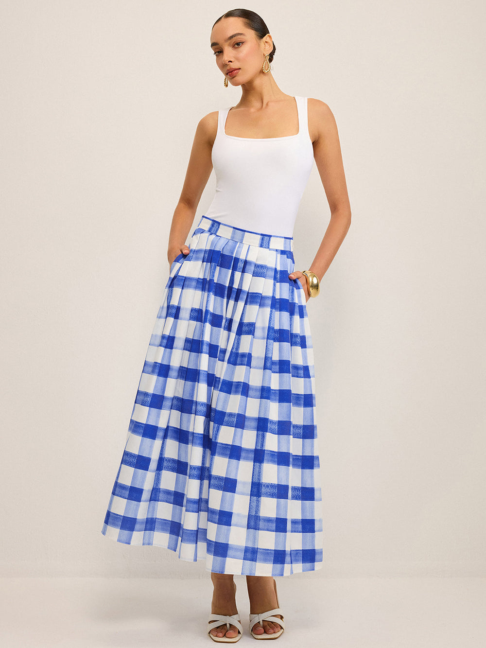 Jupe Midi Vichy à Poches