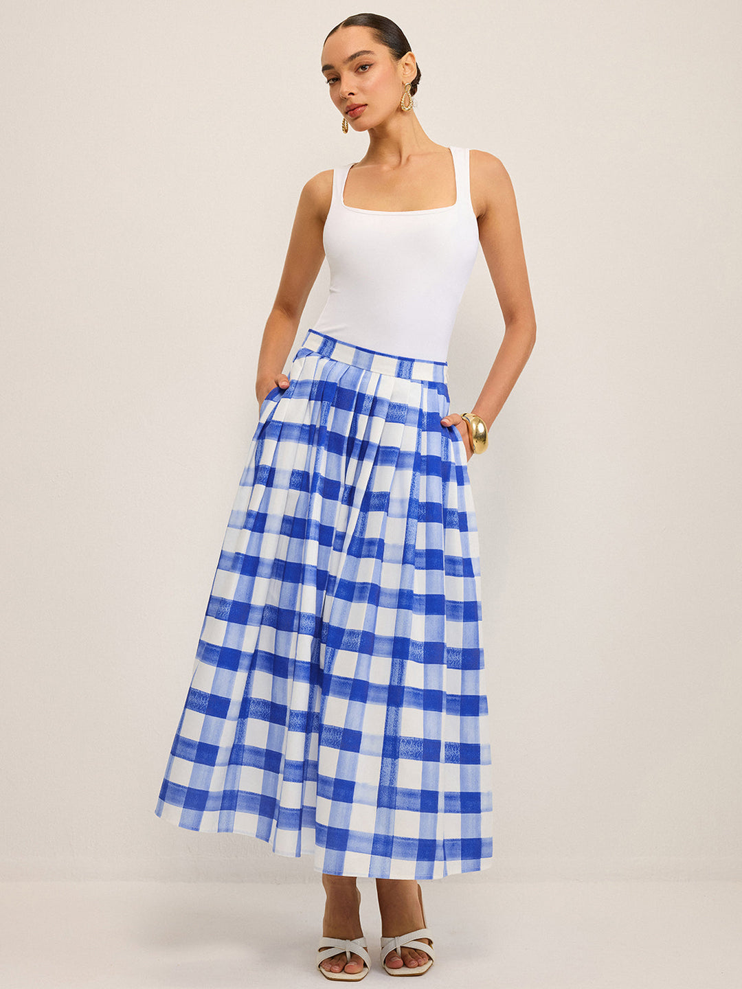 Jupe Midi Vichy à Poches