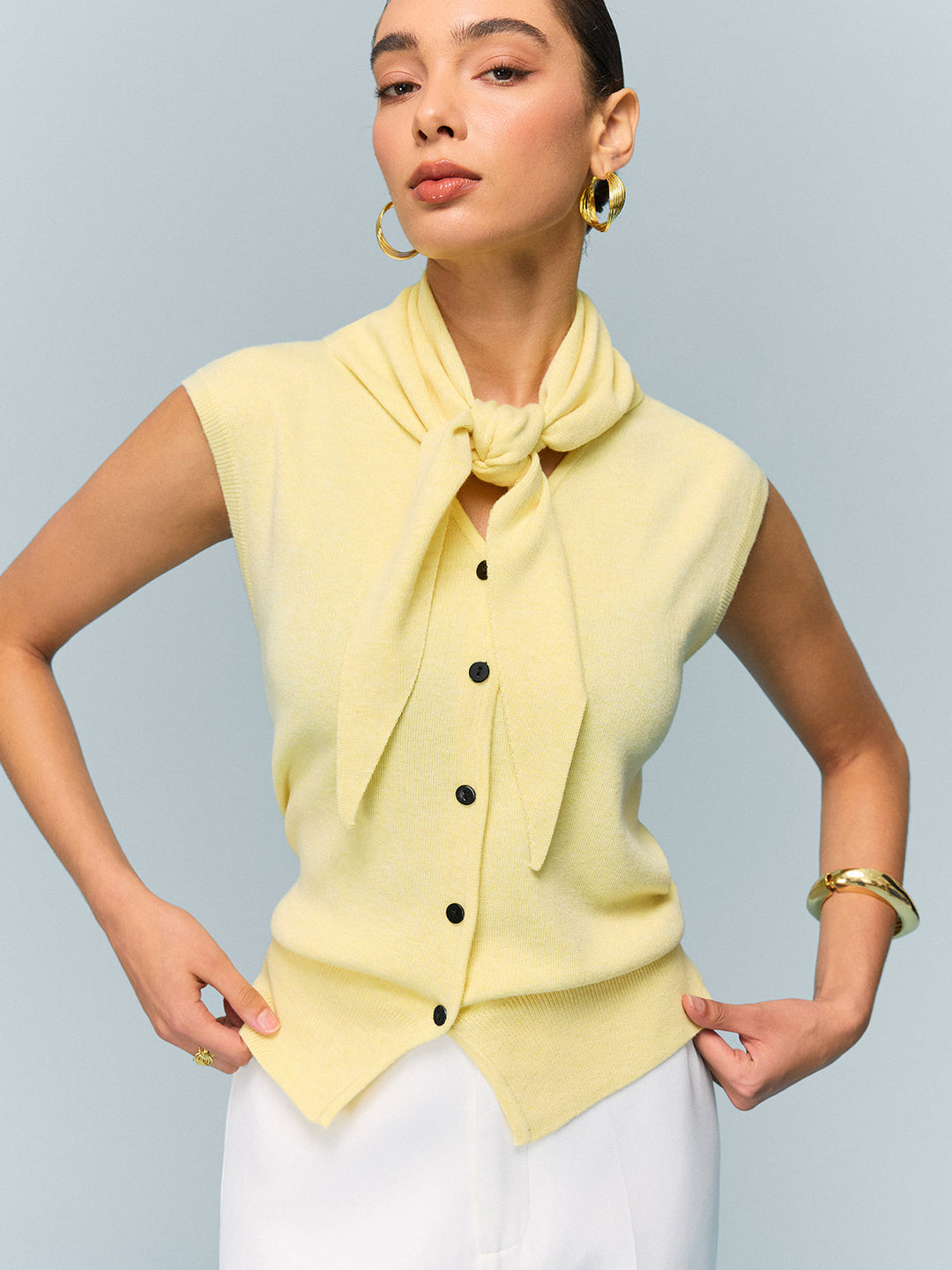 Haut en maille boutonné avec Options de Style Convertibles