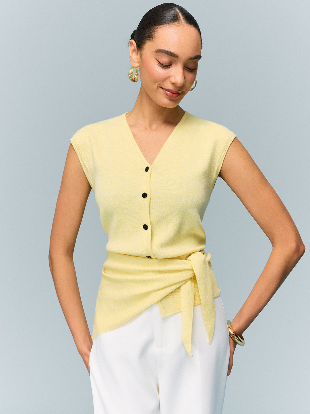 Haut en maille boutonné avec Options de Style Convertibles